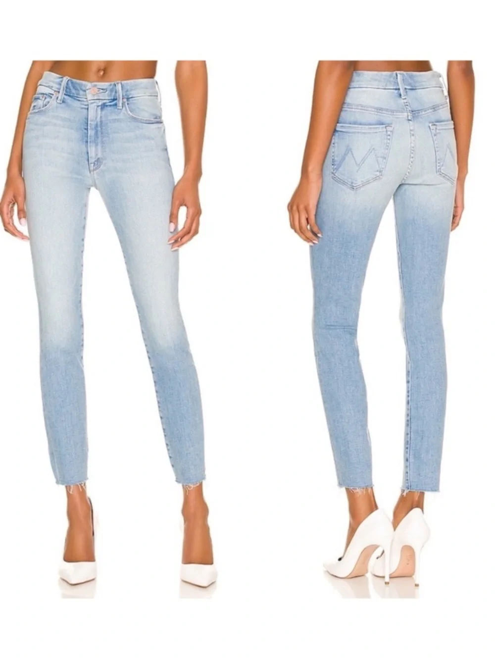 MOTHER High Waisted Looker Ankle Fray in Au Revoir light wash